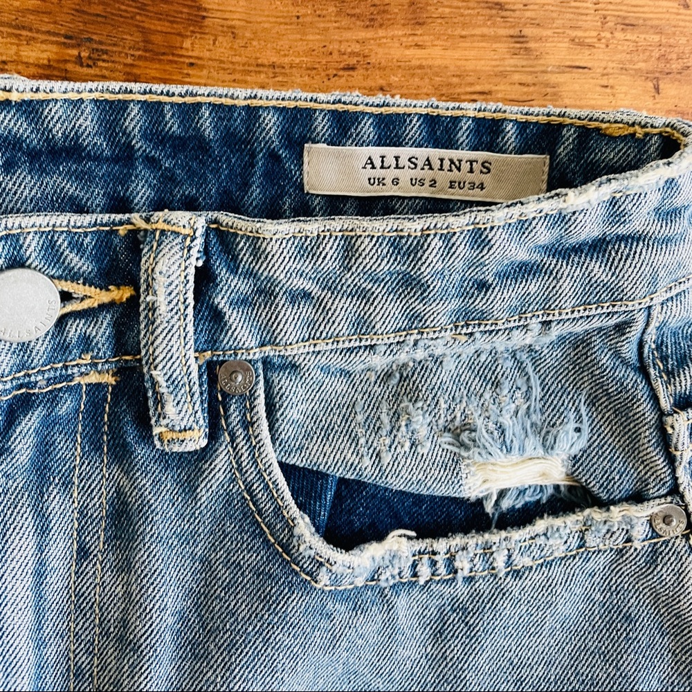 NWT ALLSAINTS Kim Denim Distressed Skirt - Picture 6 of 6